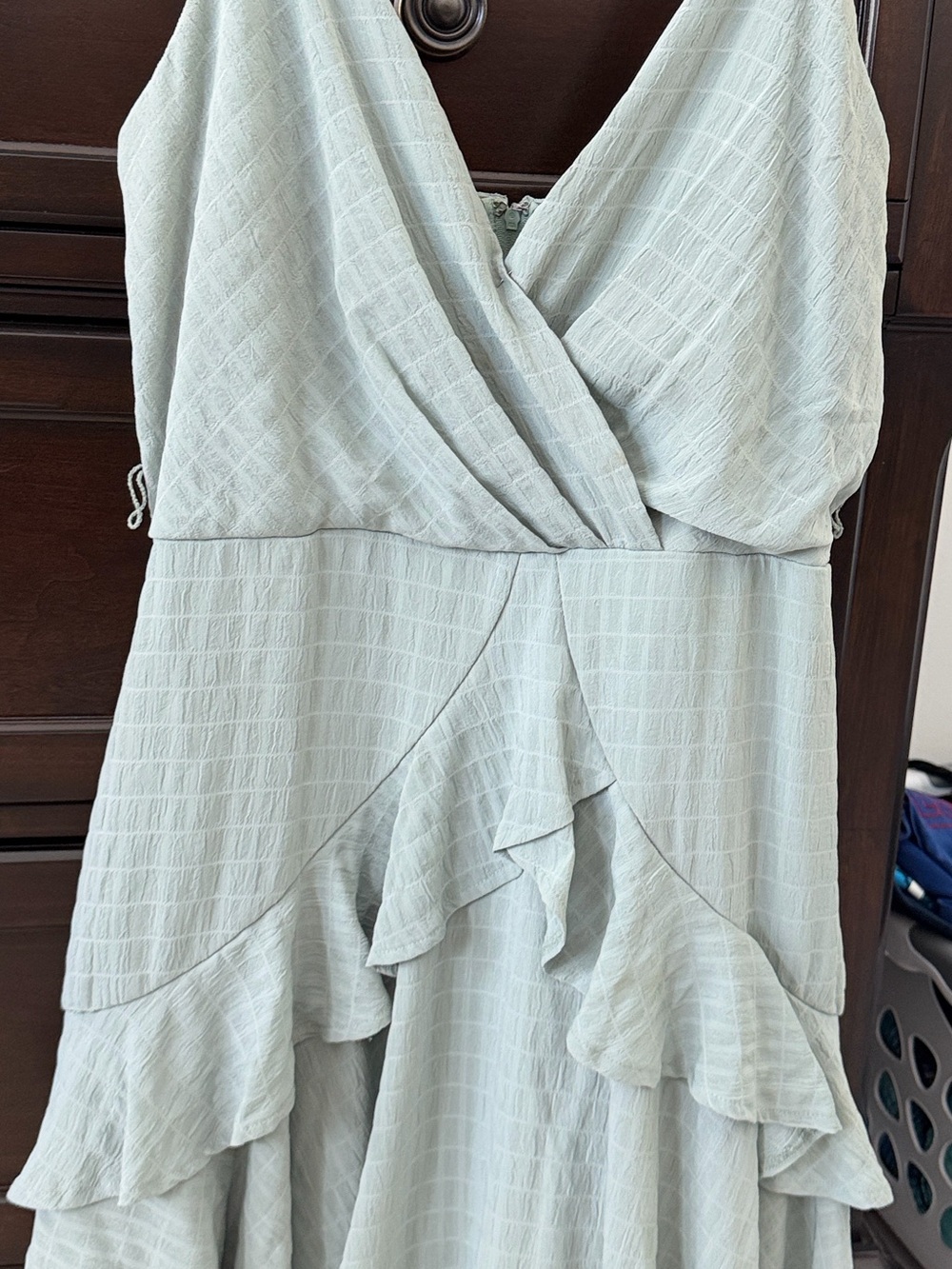 Altar'd State Sage Green Ruffle Wrap Mini Dress